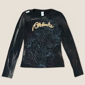 Y2K 2000s AKDMKS Akademiks Grungy Graphic Long‎ Sleeve Top T-shirt - Size Large